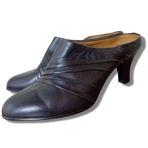 Sofft Shoes - Sofft Women's US 8.5 Black Pointed Toe Leather Mules w/ 3" Heel Casual Work Shoe